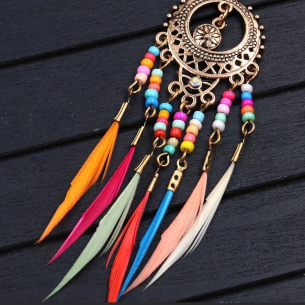 💕LAST 1! BOHO BEADED FEATHER EARINGS💕 - Picture 2 of 3
